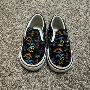 Vans Black Multicolor Dinosaur Kids Slip-On Sneakers